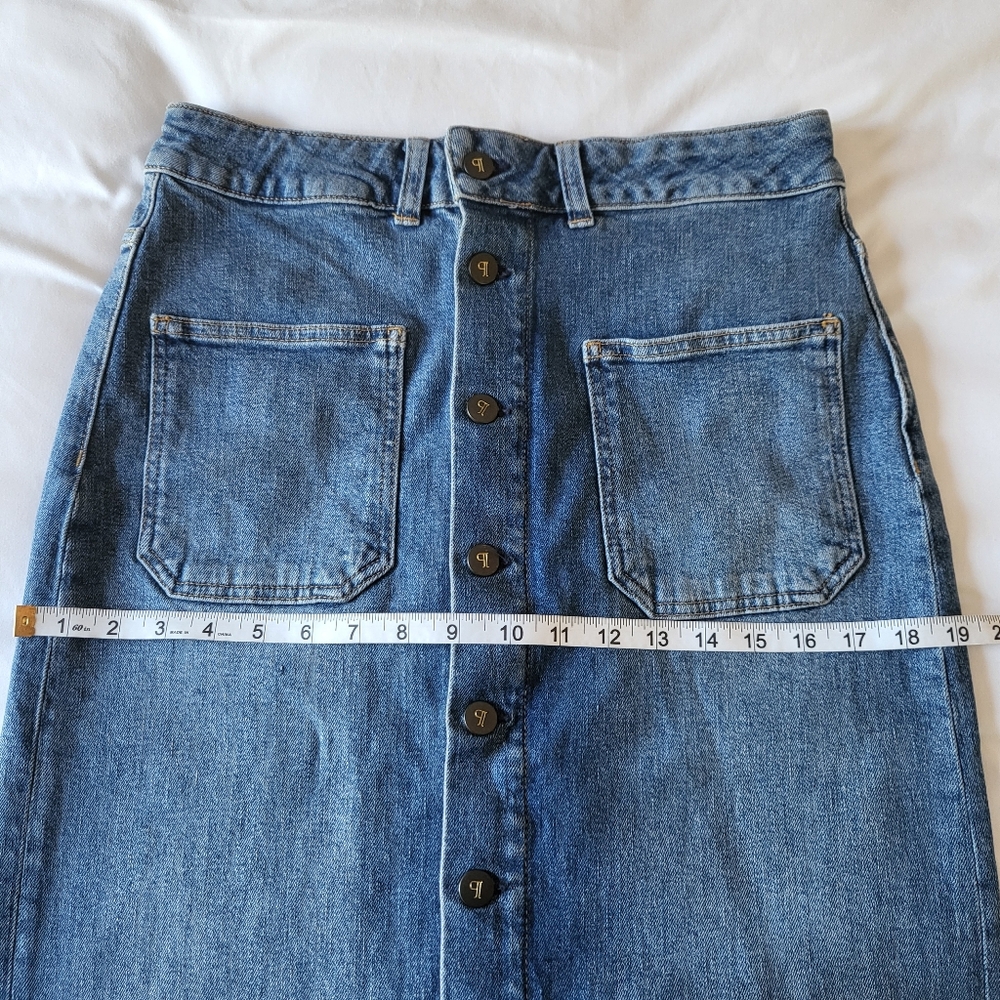 Pilcro Anthropologie Button Front Denim Midi Skirt Patch Pockets Size 10 - Picture 10 of 11